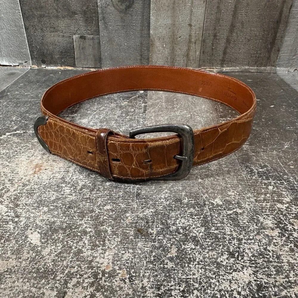 VTG Ralph Lauren Alligator Leather Sterling Silver Belt 2268 size 30 long Brown